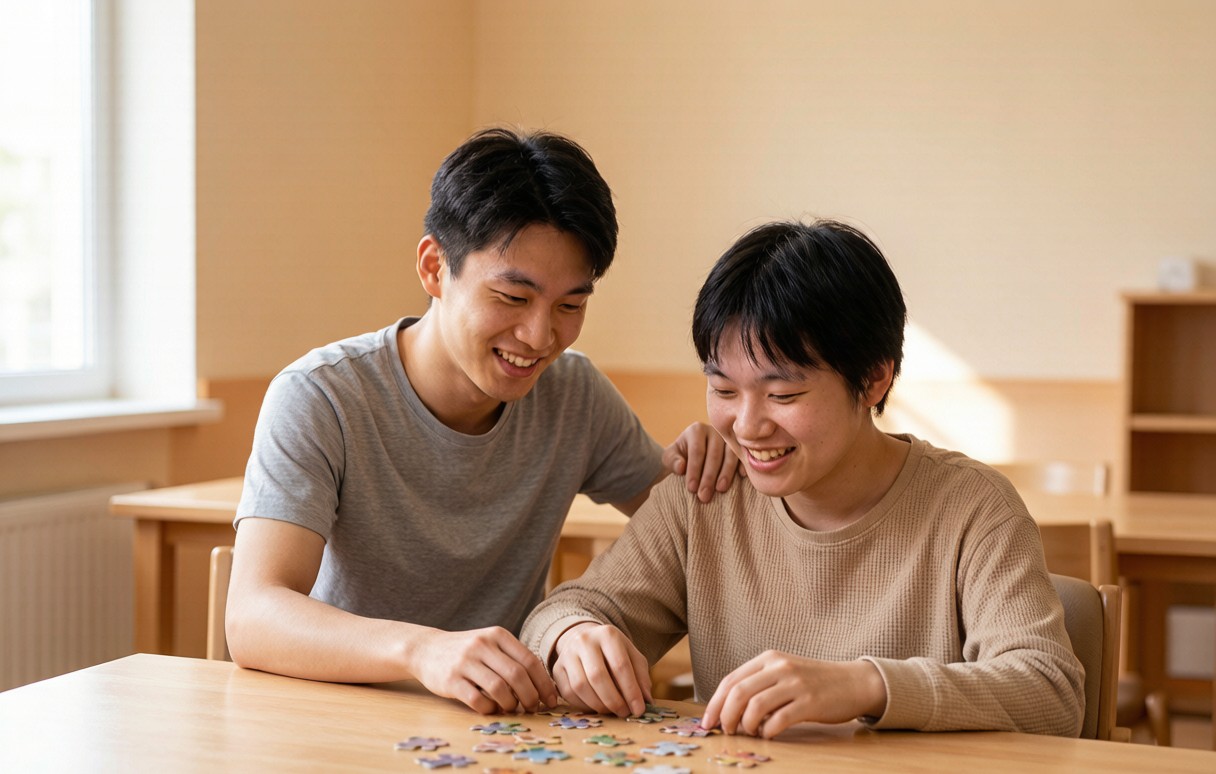 大龄心智障碍者在温馨活动室内接受专业托养照护